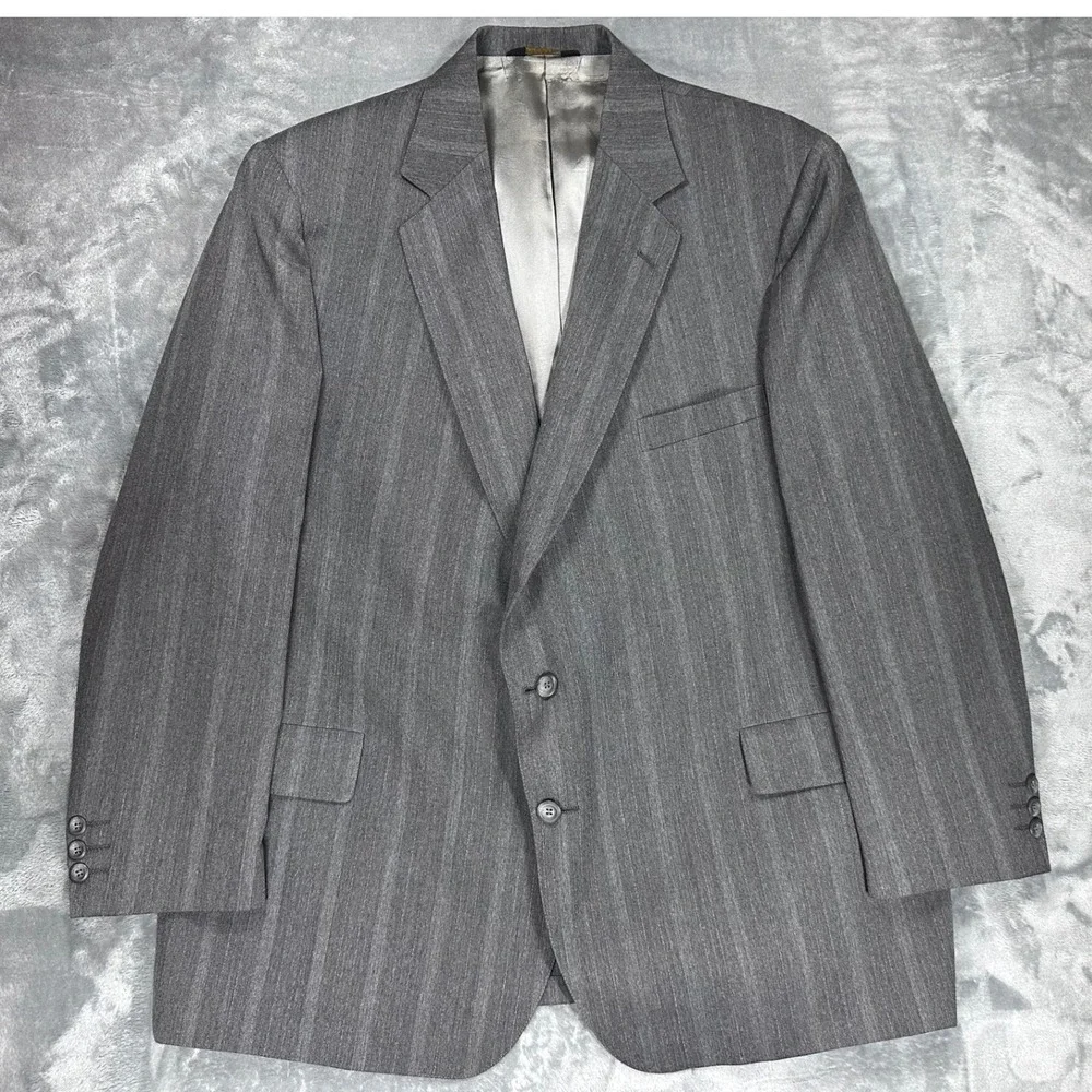 Adams Row by Anderson Little Mens Grey Pinstripe Blazer Jacket Made in USA 48L